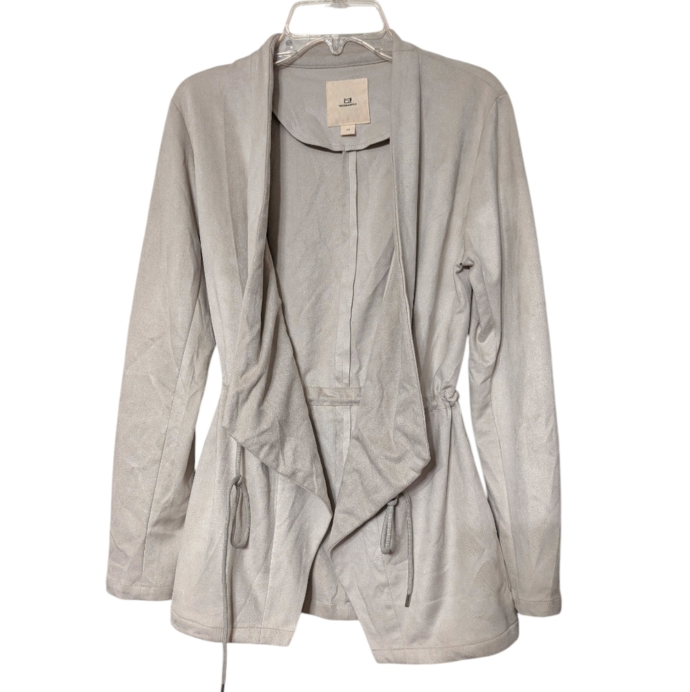 Thread & Supply Malva Light Gray Faux Suede Open Front Cinchable Waist Jacket XS